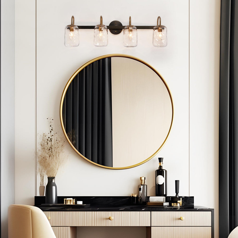 LNC Matte Black and Polished Gold Mason Jar Modern Wall Sconces, 4 Lights