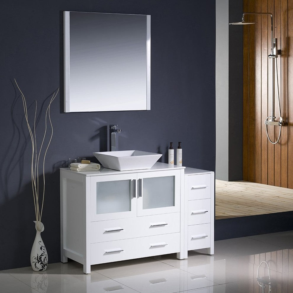 Torino 48" White Modern Bathroom Vanity With Side Cabinet, FFT3112CH