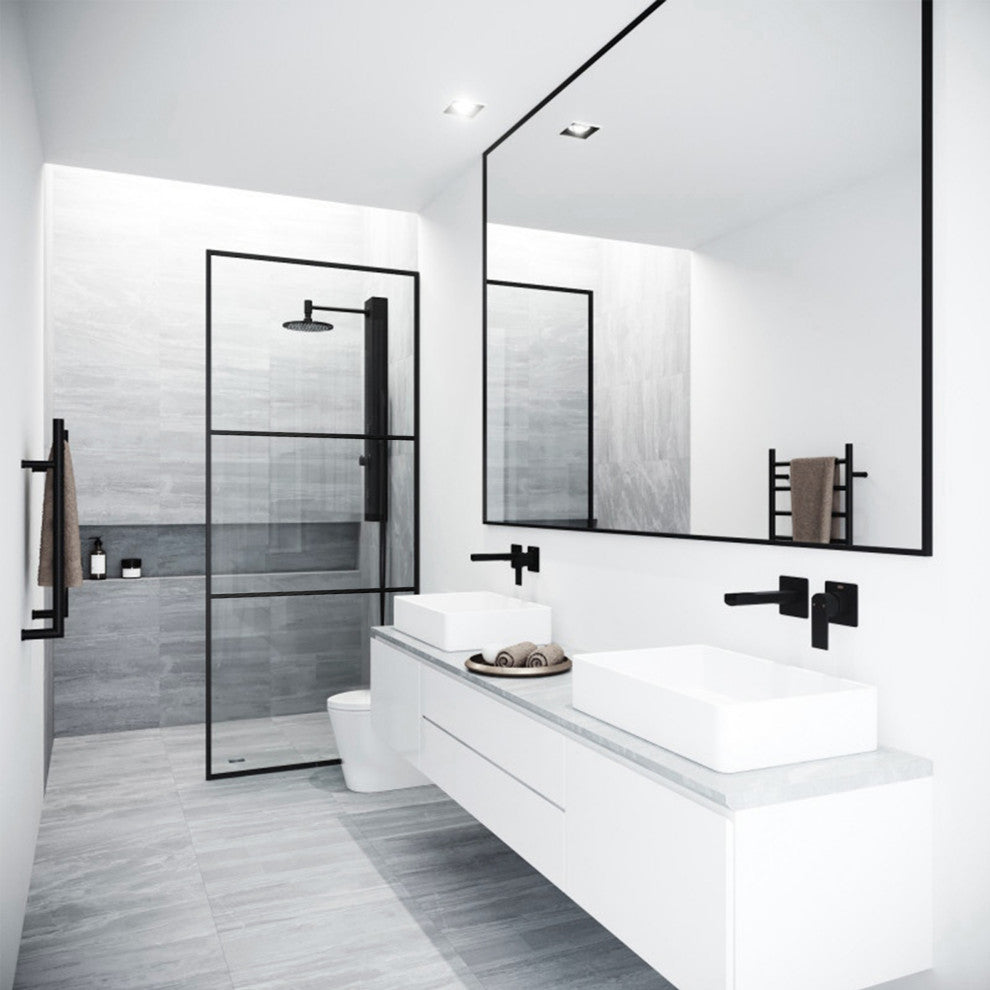 VIGO Divide 34" W x 74" H Framed Fixed Shower Screen in Matte Black, Clear Glass