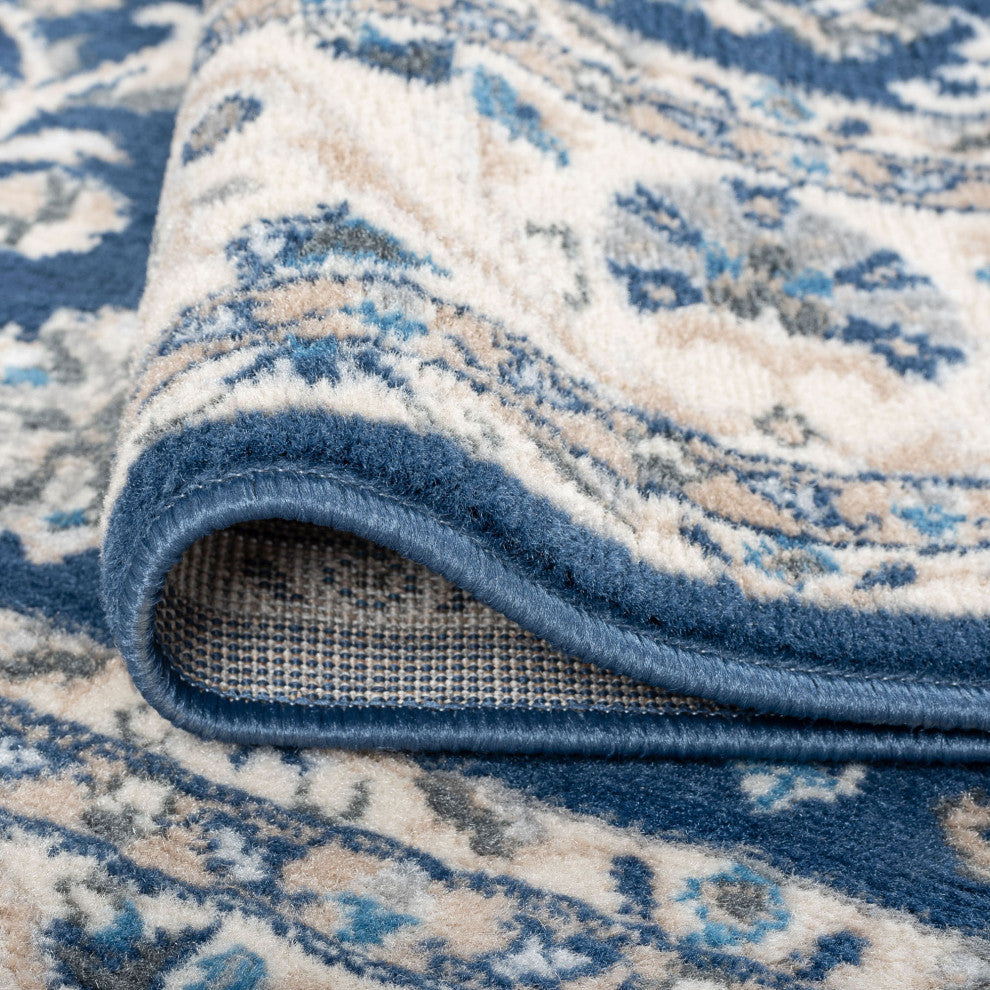 Tessie Traditional Floral Dark Blue Rectangle Area Rug, 7.6'x10'