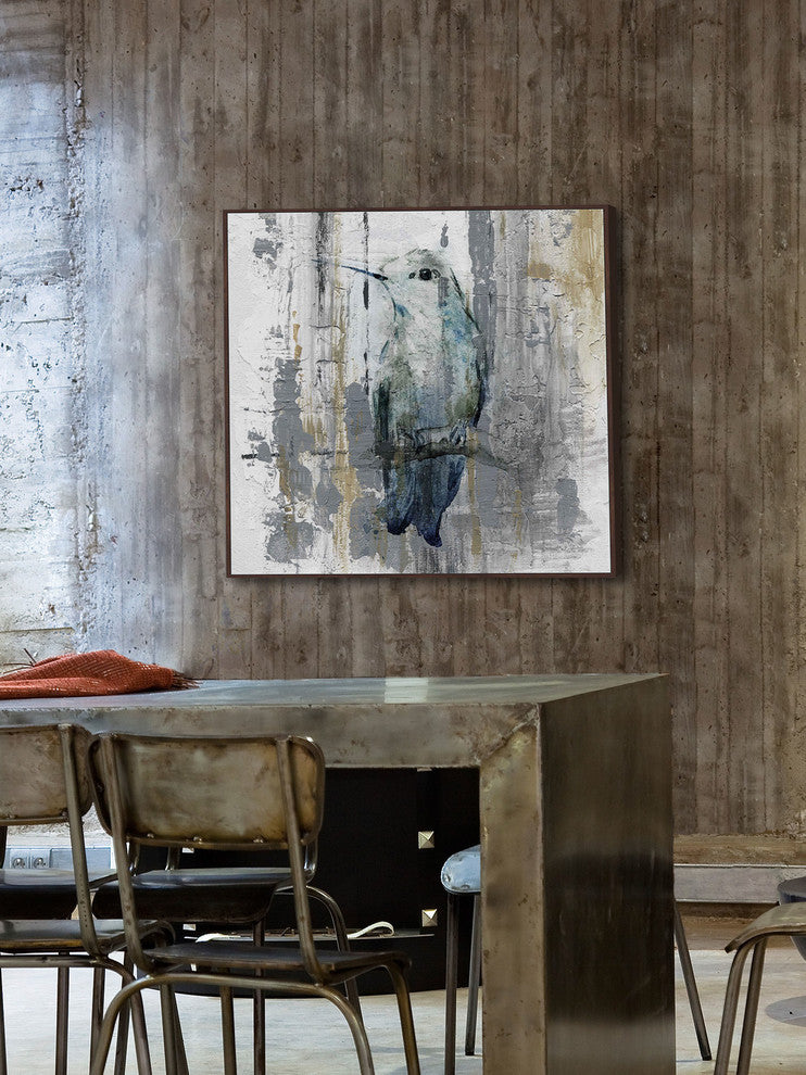 "Perching Grey" Floater Framed Painting Print on Canvas, 18"x18"