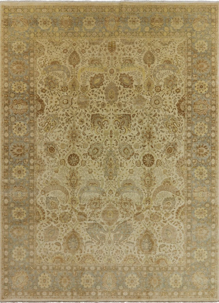 Oriental Hand-Knotted Ivory Chobi Peshawar Wool Rug, 9'x12'