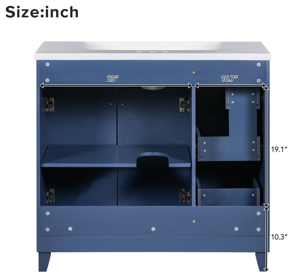 36 Inch Bathroom Vanity, Transitional Style Bathroom Cabinet with Resin Sink, Navy Blue