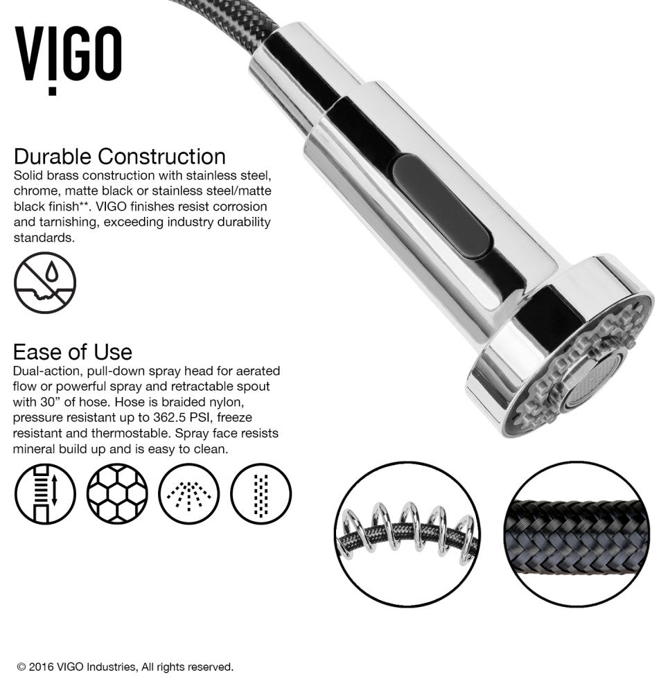 VIGO Edison 19" H Single Handle Pull-Down Sprayer Kitchen Faucet, Chrome, No Sensor, Without Extras