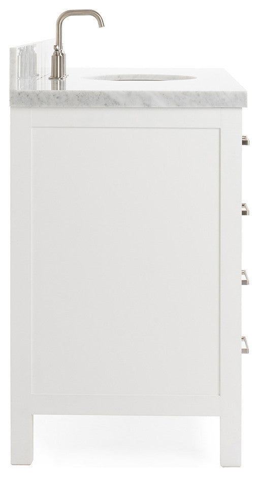 ARIEL Cambridge 55" Single Oval Sink Bathroom Vanity White With Marble Top