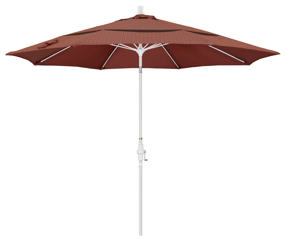 11' Matted White Collar Tilt Crank Aluminum Umbrella, Terrace Adobe Olefin