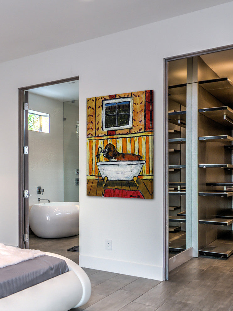 "Boxer Bath" Painting Print on Wrapped Canvas, 20"x30"