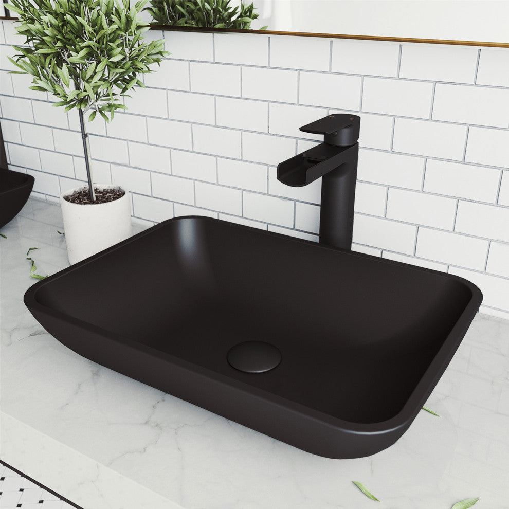 Sottile 18"L x 13"W Glass Vessel Sink and Amada 10"H Faucet Set