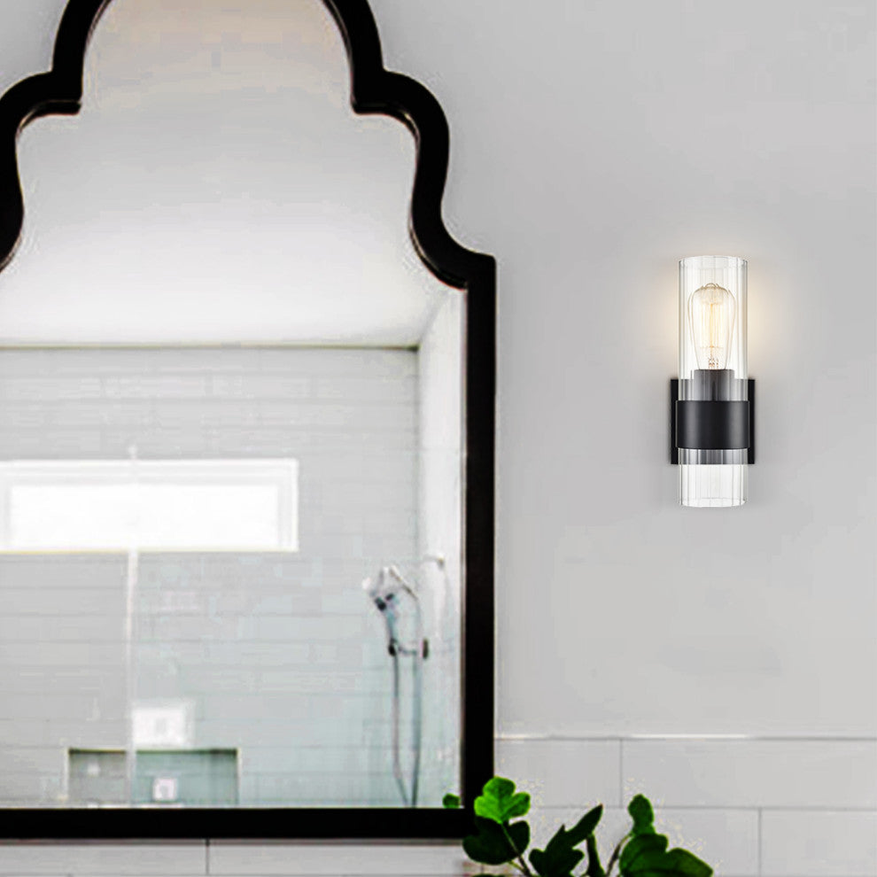 Modern Black Wall Sconce With Clear Cylinder Glass
