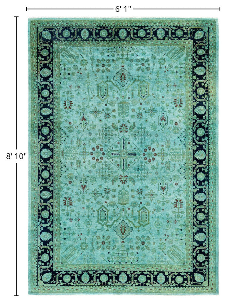 Overdyed One-of-a-Kind Hand-Knotted Area Rug Green, 6' 1" x 8' 10"