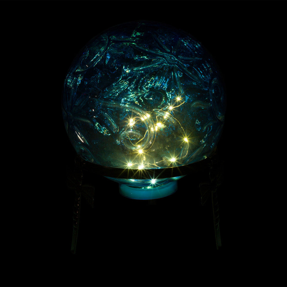 Alpine Blue Glass Globe Decor With LED Light, 13" Tall