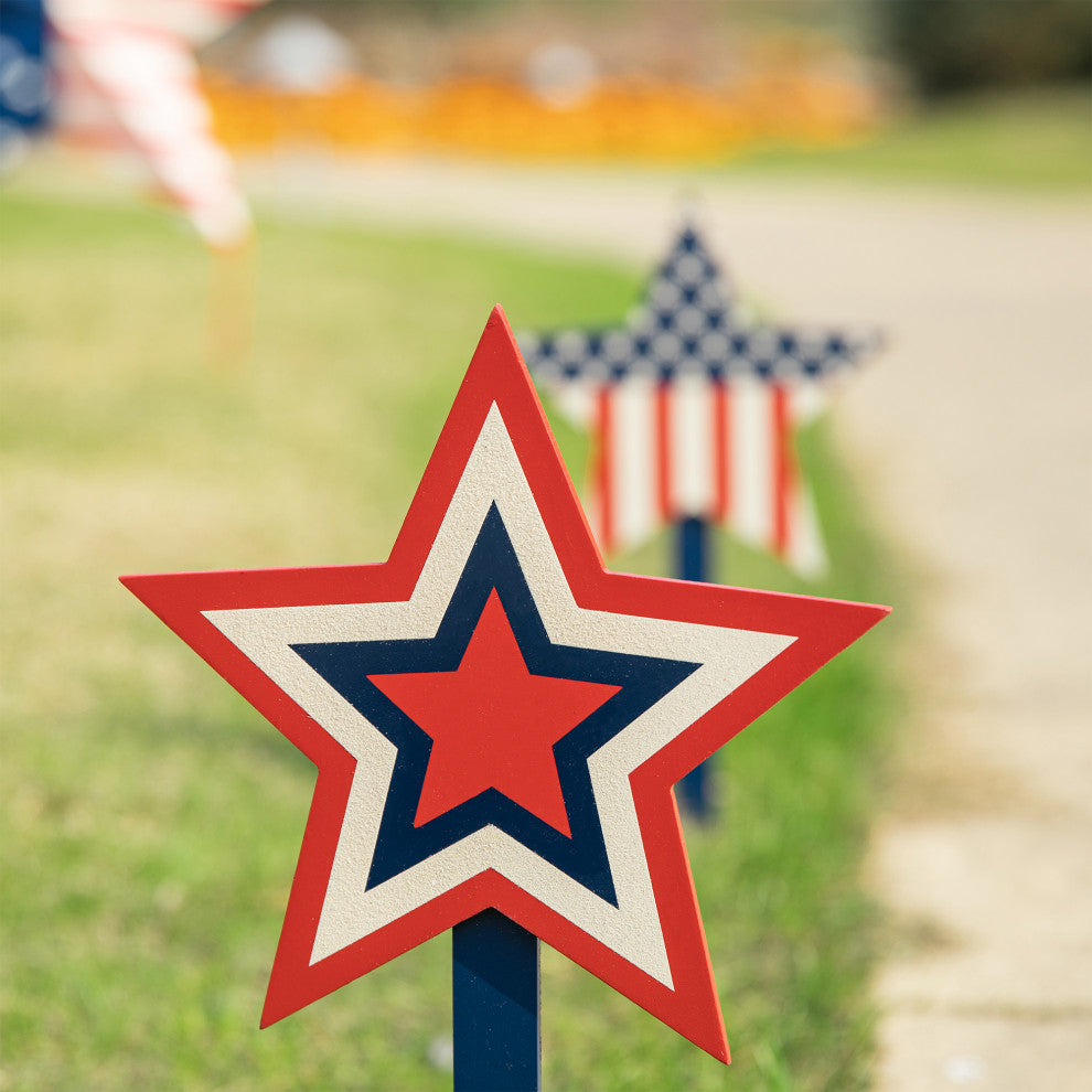 Wooden Patriotic Star Yard Stake, Set of 3