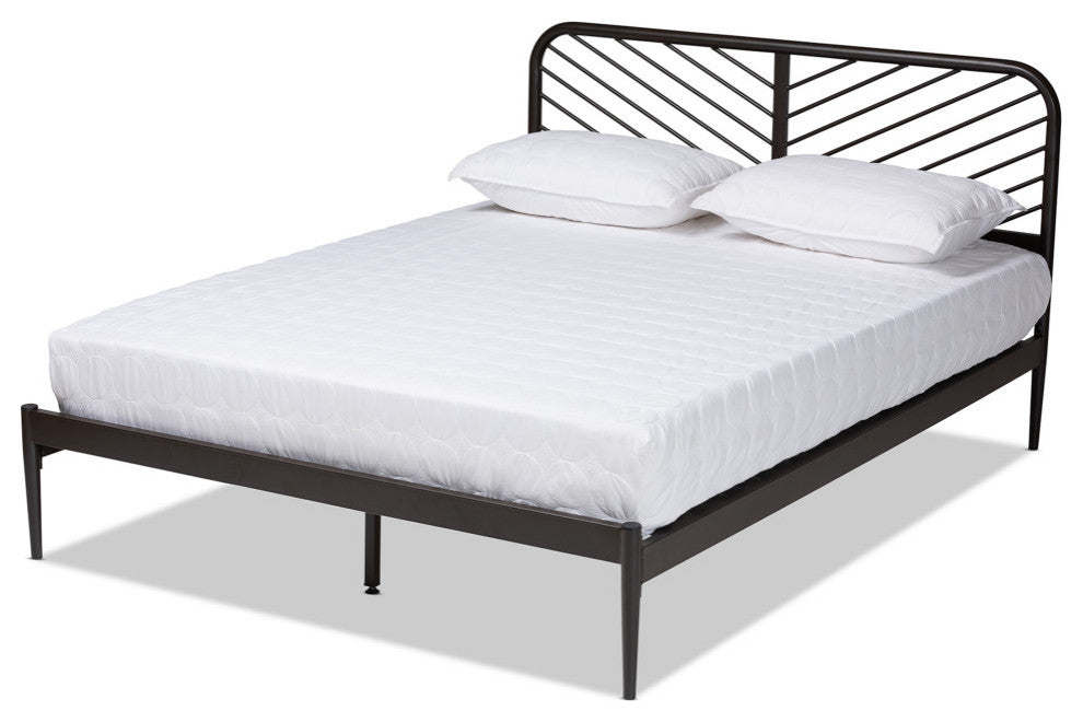 Berrien Modern Farmhouse Black Bronze Metal Platform Bed, Queen