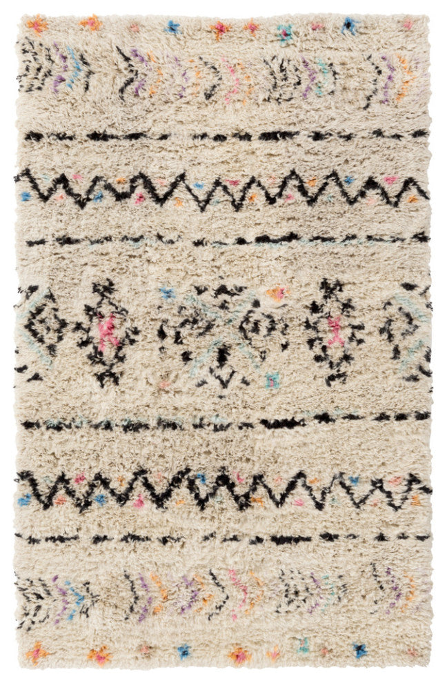 Surya Riad RID-3003 Bohemian Area Rug, Cream, 6' x 9' Rectangle