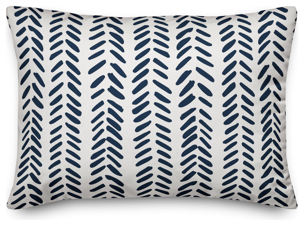 Navy and White Modern Herringbone 14x20 Lumbar Pillow