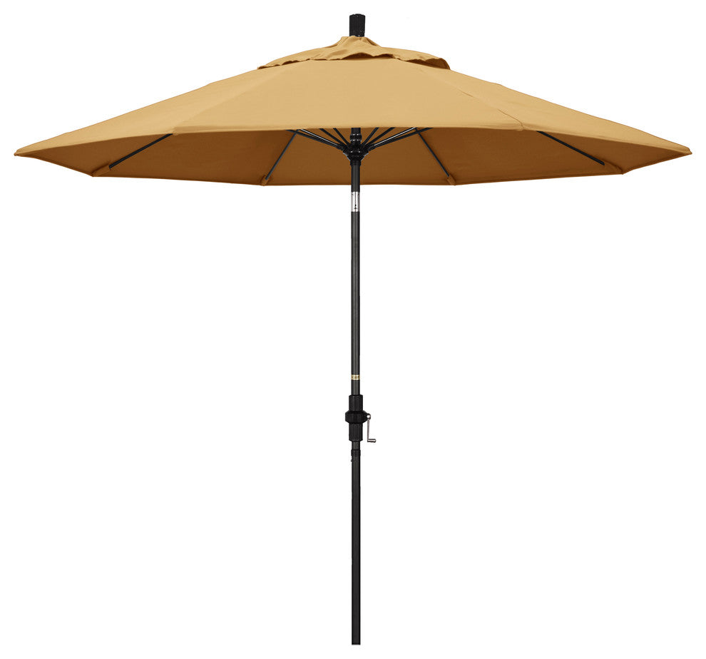 9' Matted Black Collar Tilt Lift Fiberglass Rib Aluminum Umbrella, Sunbrella, Wheat