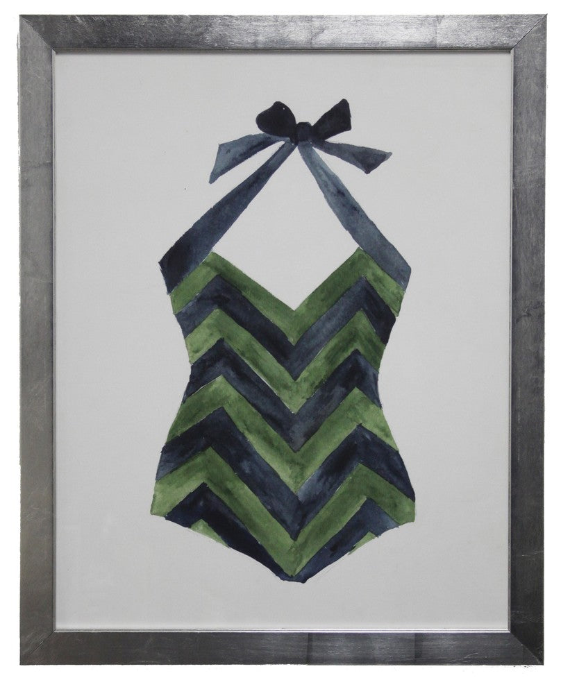 Blue And Green Chevron Bathing Suit, Flat Wide Silver