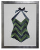 Blue And Green Chevron Bathing Suit, Flat Wide Silver