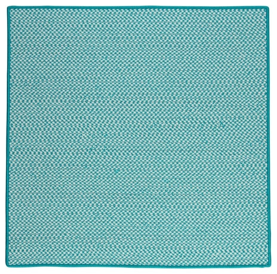 Outdoor Houndstooth Tweed OT57 Turquoise Indoor/Outdoor Area, Square 4'x4'