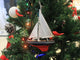 Sailboat Christmas Tree Ornament, Blue White and Red, 9"