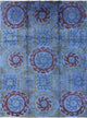 One of a Kind Geometric Blue 9'x12' Overdyed Hand Knotted Wool Area Rug H8784