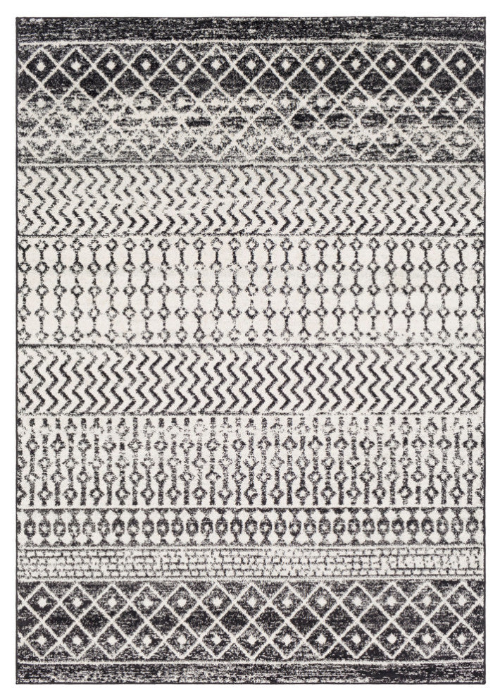 Elaziz Bohemian Global Gray, Black Area Rug, 7'10"x10'3"