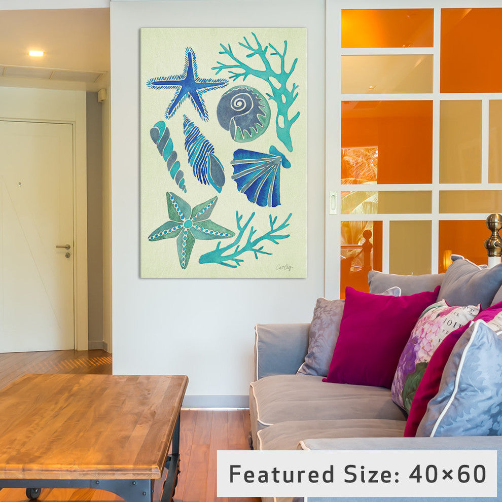 "Blue Seashells" Print by Cat Coquillette, 26"x18"x1.5"