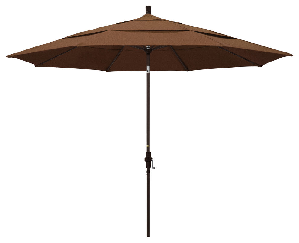 11' Bronze Collar Tilt Crank Aluminum Umbrella, Sunbrella, Teak