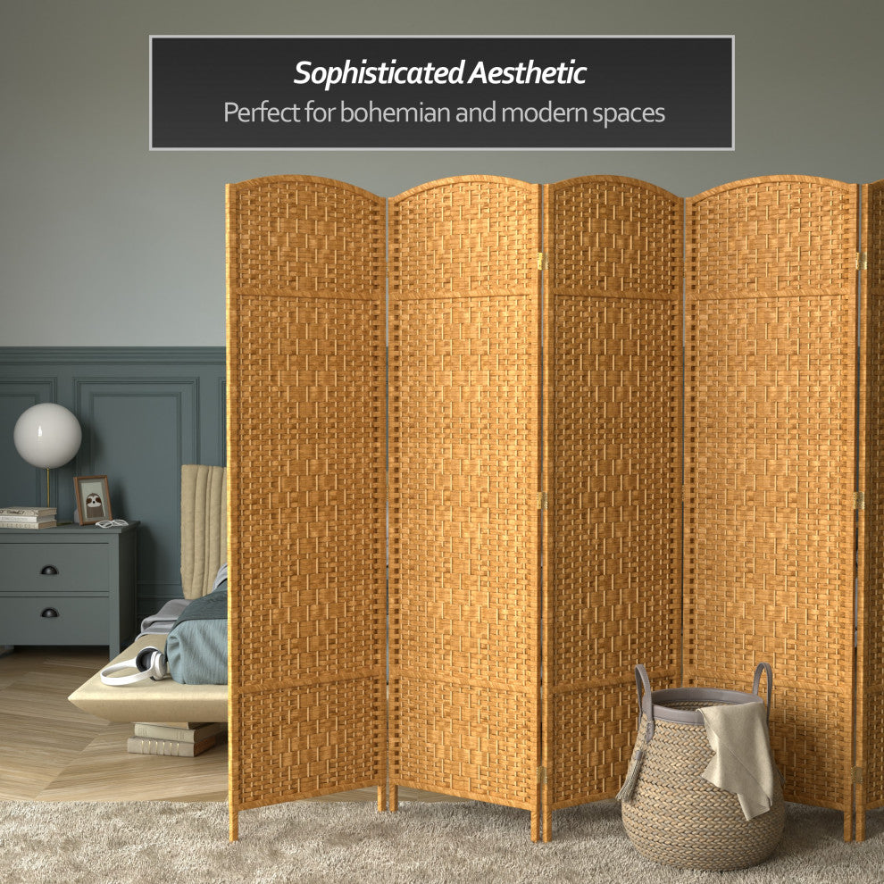 6' Tall Diamond Weave Fiber Room Divider, Light Beige, 6 Panel