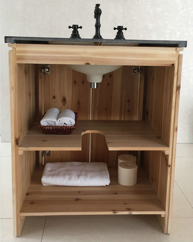 Wallace Solid Fir Single-Sink Vanity, 30", Black Galaxy Top