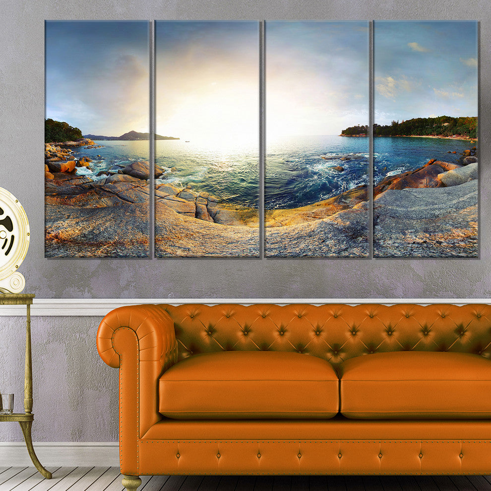"Rocky Coast in Andaman Sea" Landscape Wall Art Canvas Print, 4 Panels, 48"x28"