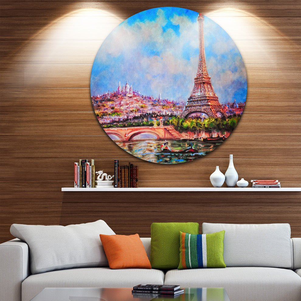 Colorful Eiffel And Sacre Coeur, Photography Round Wall Art, 36"