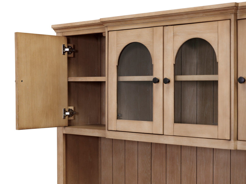 Modern Wood Credenza and Hutch, Wood Office Desk, Light Brown