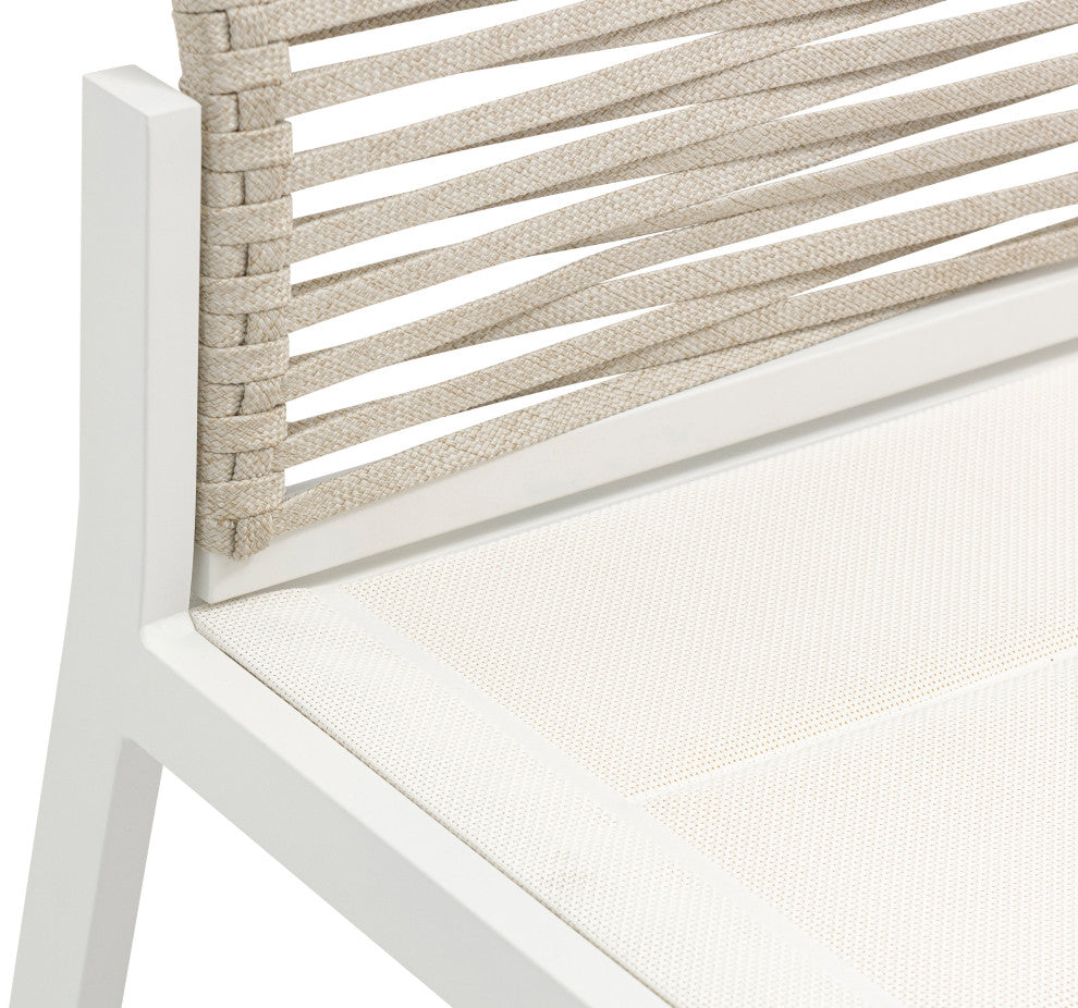 Maldives Rope Fabric Outdoor Patio Dining Arm Chair, Set of 2, Beige, Side Chair