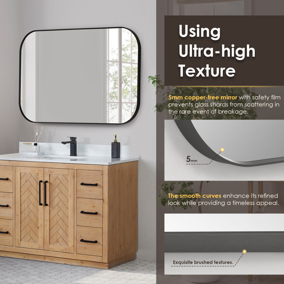 Trielle Rectangular Framed Bathroom Wall Mirror, Matte Black, 48"