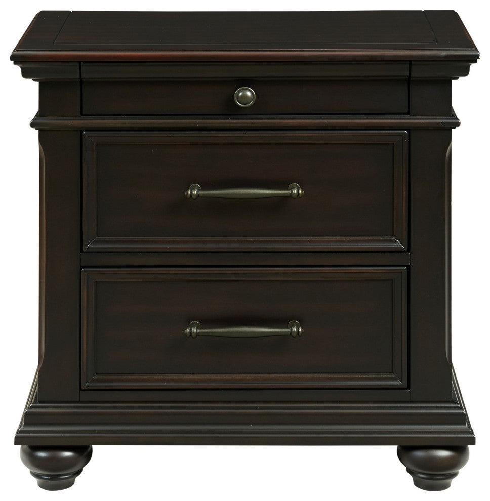 Brooks 3-Drawer Nightstand With USB Ports, Black