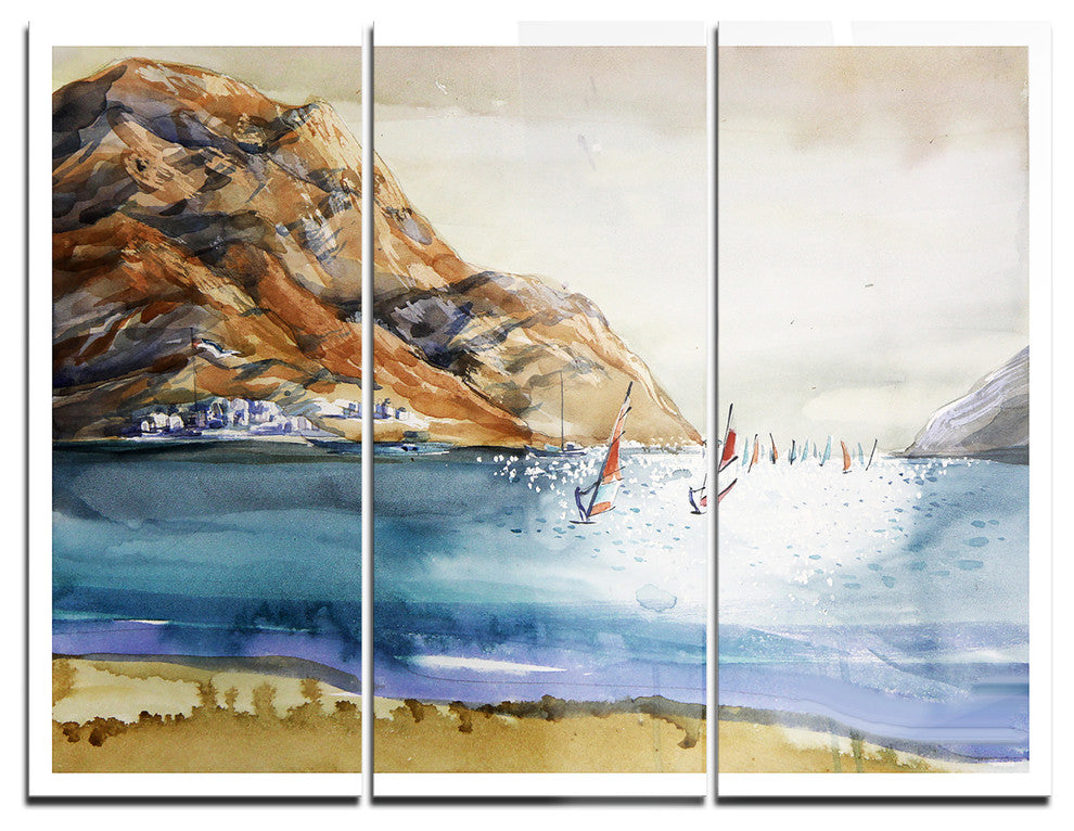 "Mountains in Sea" Glossy Metal Wall Art, 3 Panels, 36"x28"