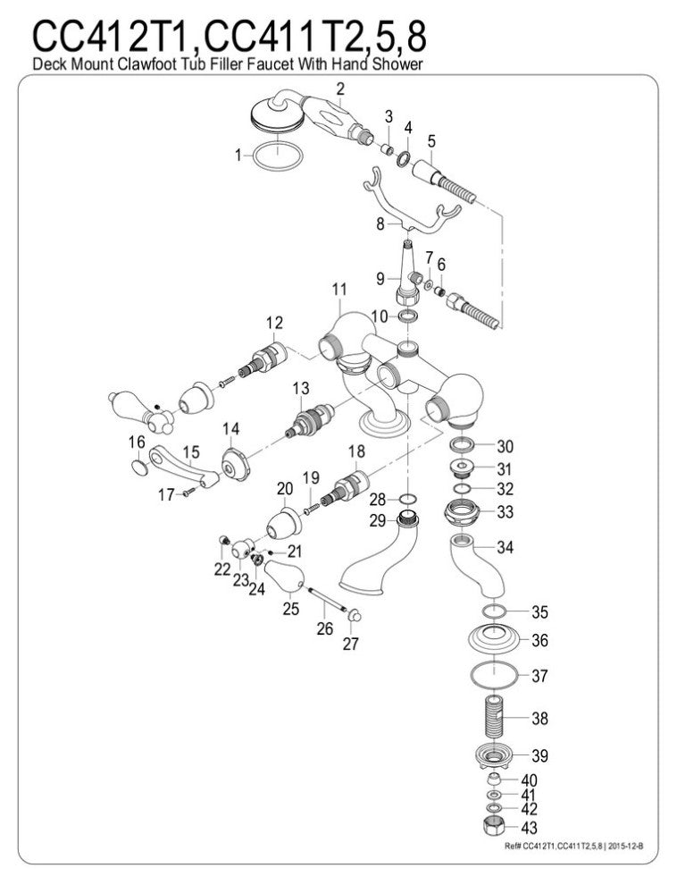 Kingston Brass 7" Deck Mount Tub Faucet With Hand Shower, Polished Chrome