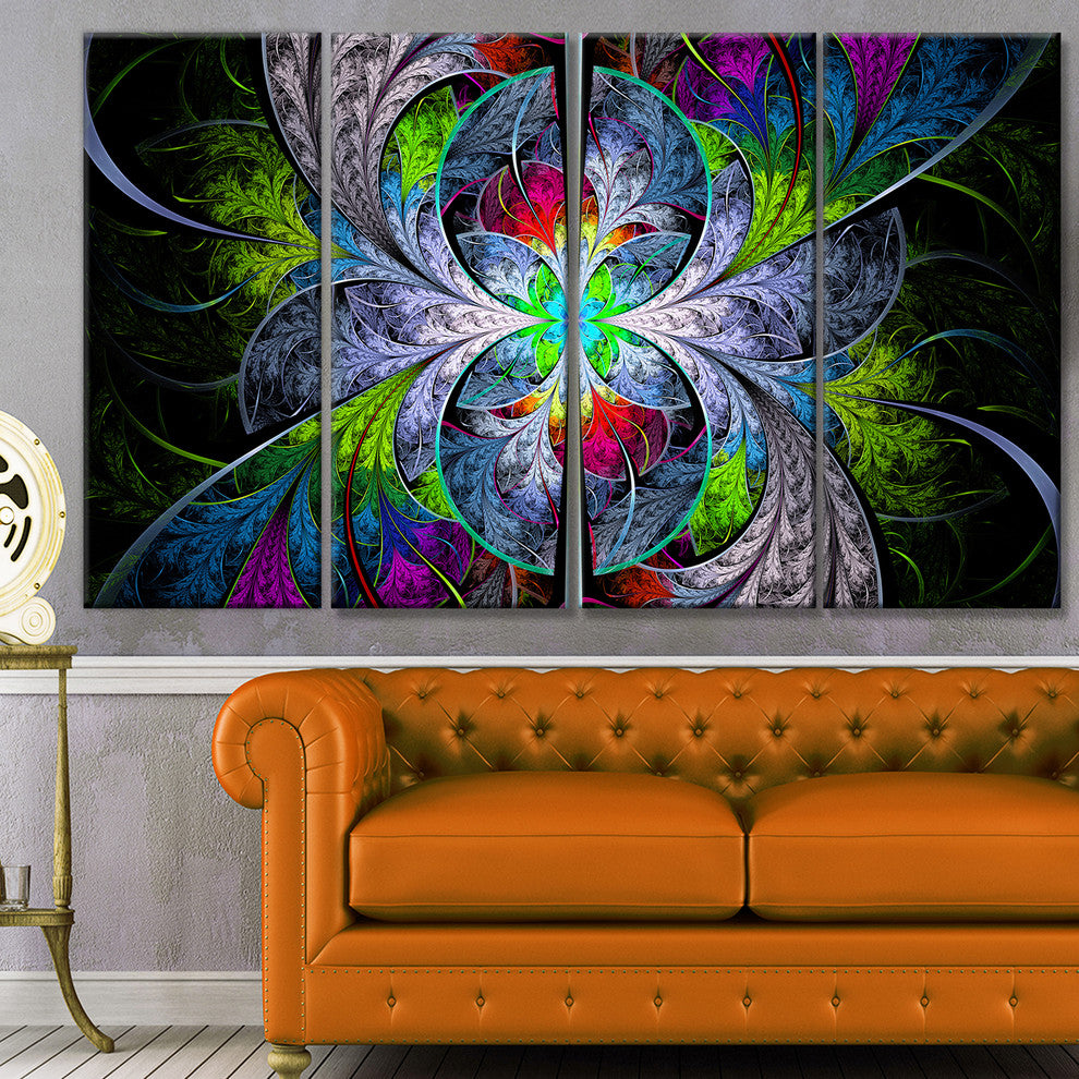 Multi Color Fractal Stained Glass, Abstract Wall Art Canvas, 48"x28", 4 Panels