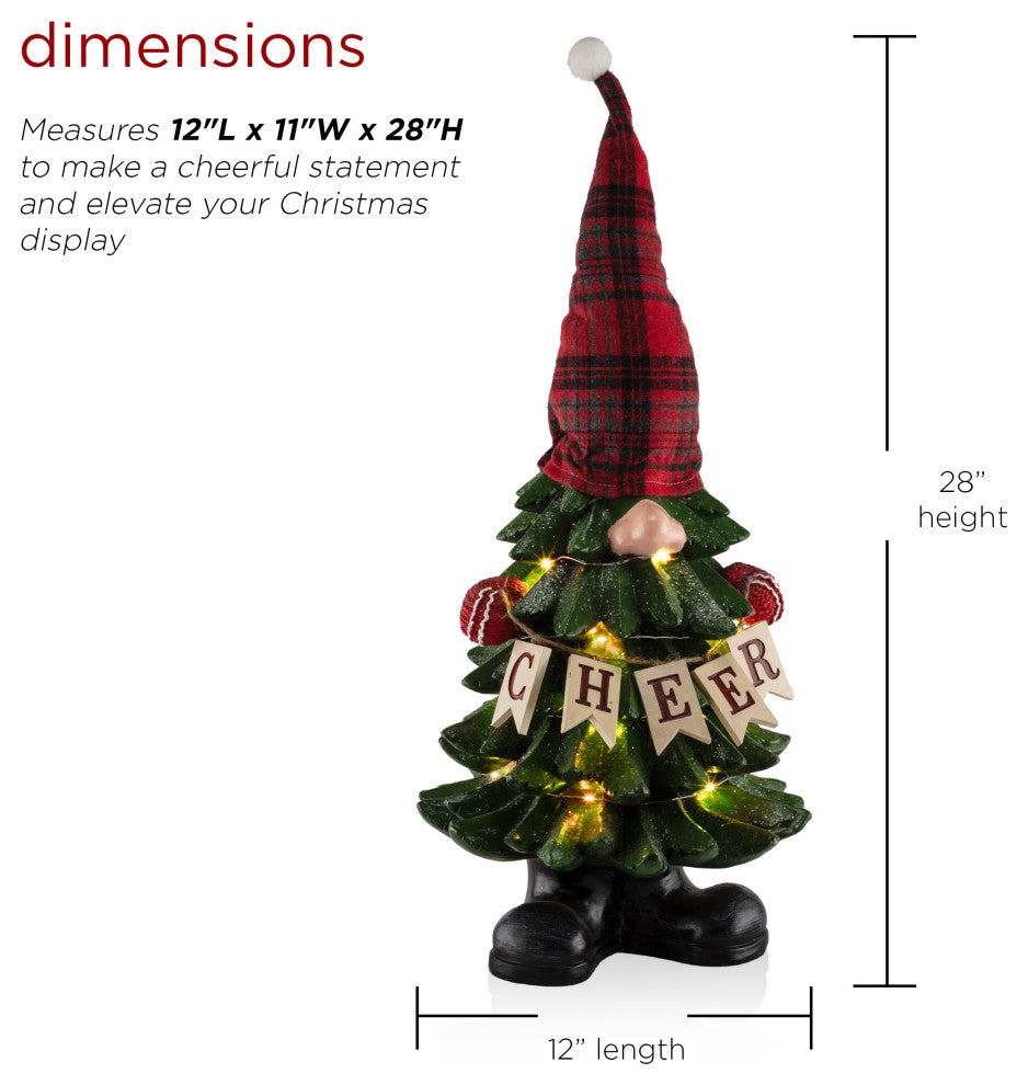 Christmas Tree "Cheer" Gnome Decoration with Color Changing LED Lights