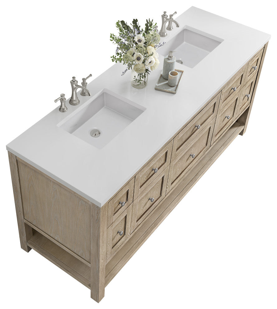 Breckenridge 72" Double Vanity, Oak, 3 CM White Zeus Top