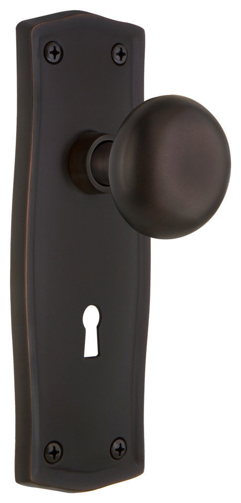 Prairie Plate Passage with Keyhole New York Door Knob, Timeless Bronze, Backset