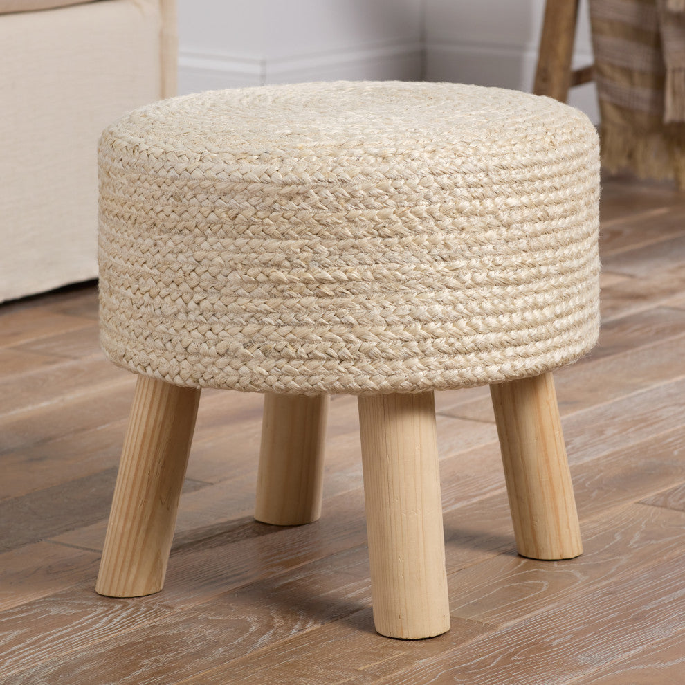 Jaipur Living Thora Solid Beige Stool 16"X16"X16"
