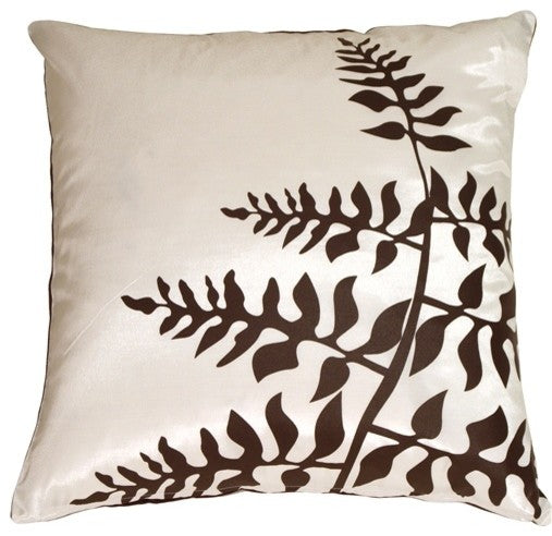 Pillow Decor - White with Brown Bold Fern Throw Pillow