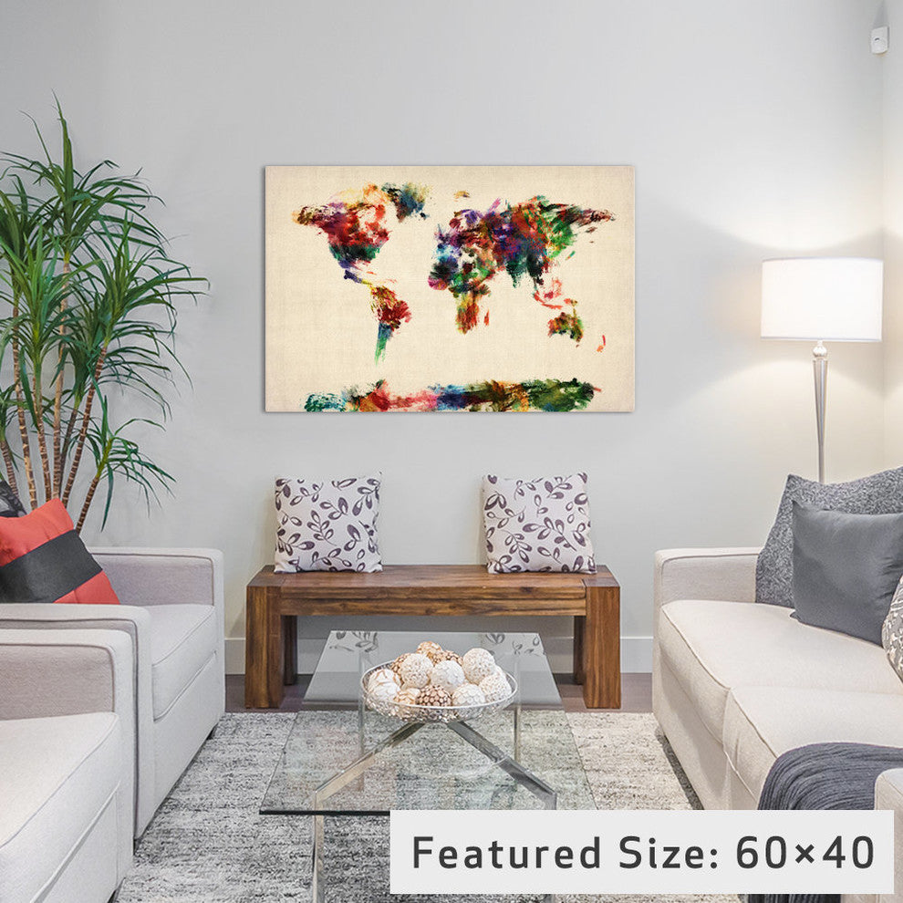 "Map Of The World, Abstract Painting" Wrapped Canvas Print, 40x26x1.5