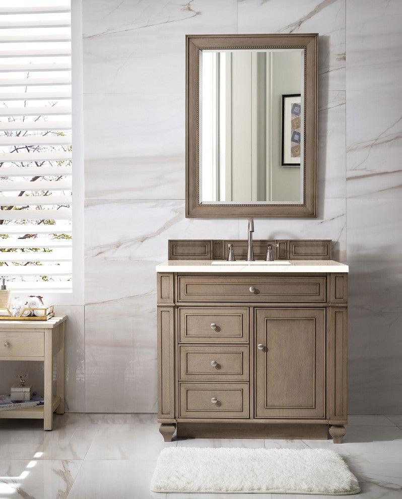 Bristol 36" Single Vanity Whitewashed Walnut, Eternal Marfil Quartz
