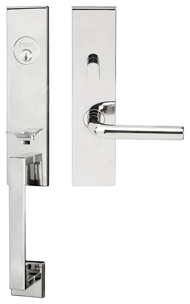Cologne Lever, Mortise Entry Handleset, LHR, Polished Stainless Steel