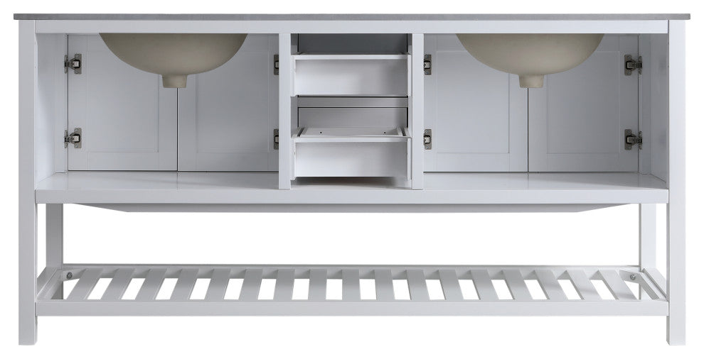 Monaco Bathroom Vanity Base Cabinet Without Top, White, 72", Double Sink