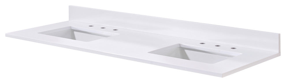 Andalo Engineered Stone Vanity Top, Snow White With White Sink, Double, 61"