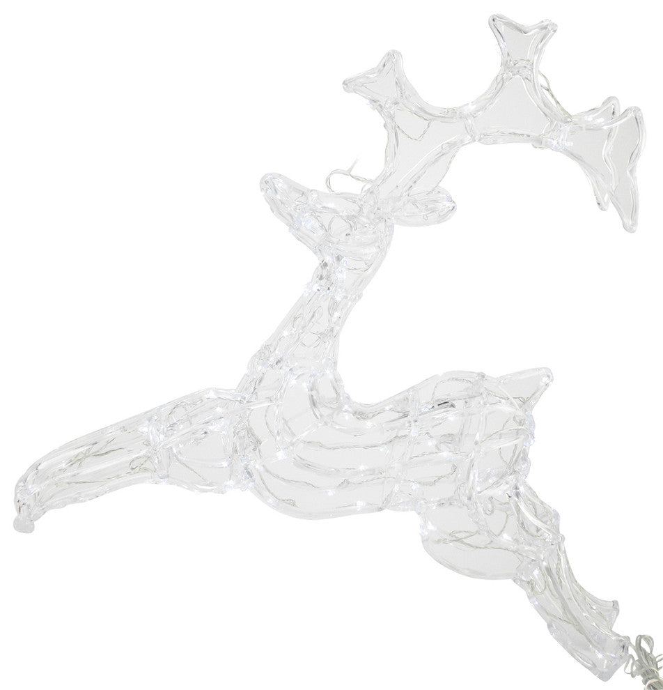 LED Running Buck Deer Spun Glass Yard Decoration, Polar White Lights, 33"
